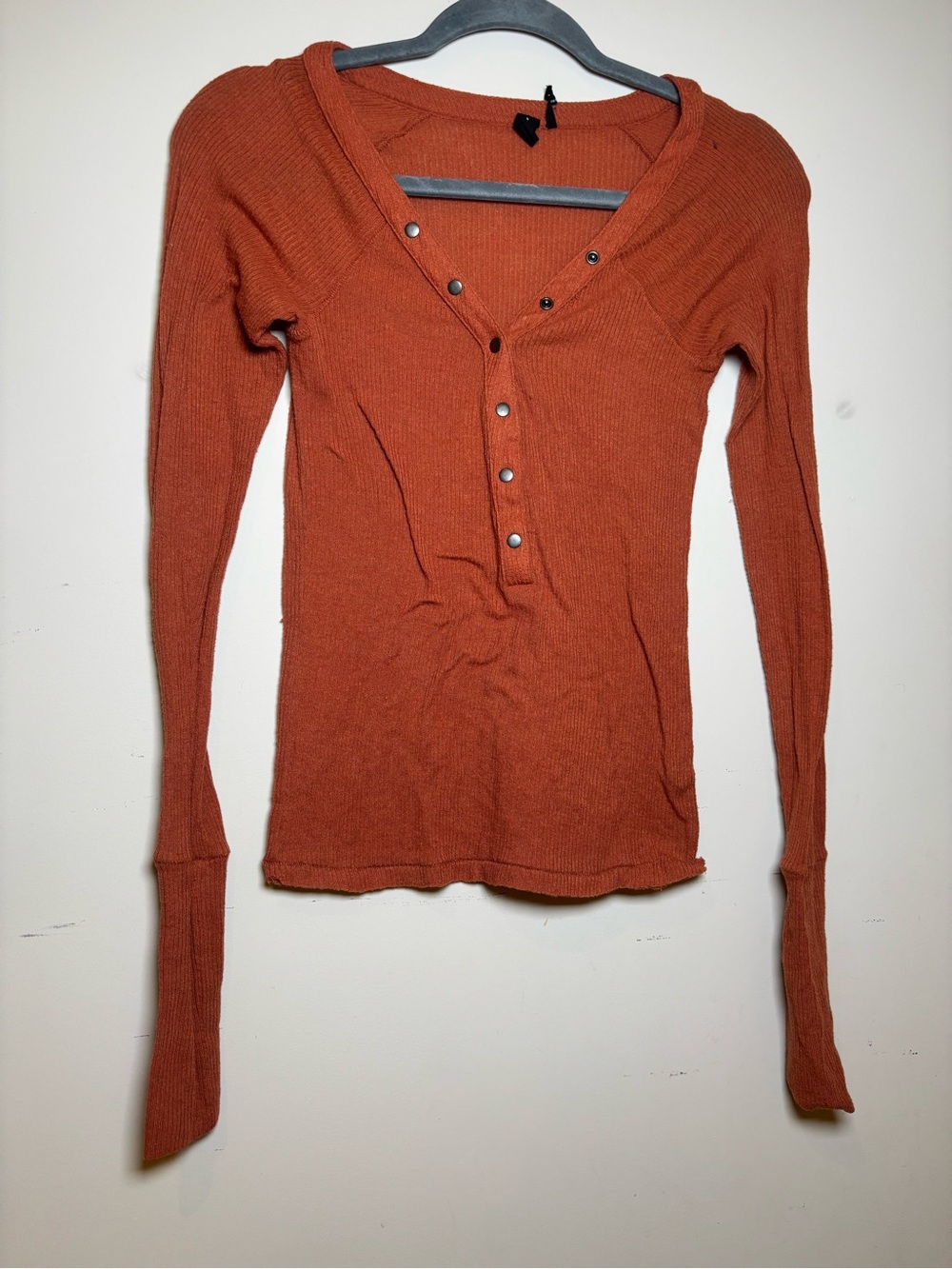 Urban Outfitters Rust Orange Ribbed Snap-Front Long Sleeve Top